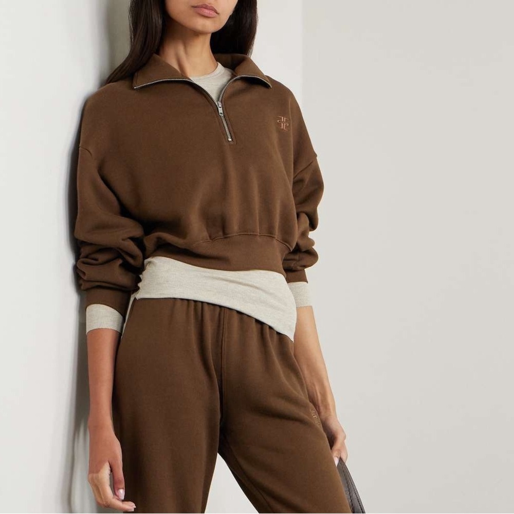 Eterne cropped half zip sweatshirt in chocolate brown